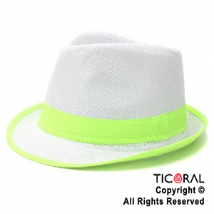 SOMBRERO PANAMA BLANCO CON CINTA FLUO VERDE TELA x 1